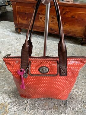 Fossil Key-Per Shopper Tote Coated Cavas and Leather Trim
